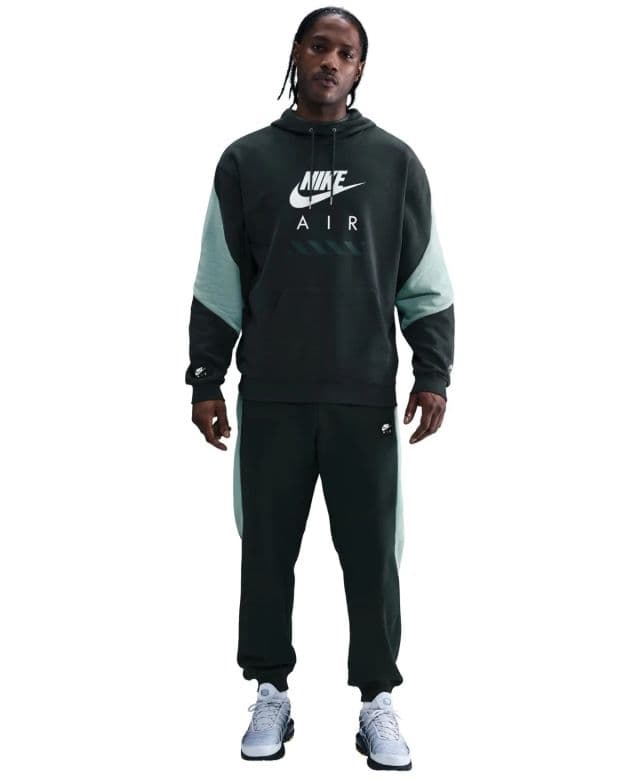 Nike Erkek Air Fleece Geniş Kesim Logo Baskılı Kapüşonlu Sweatshirt - Seaweed/Cannon/White L