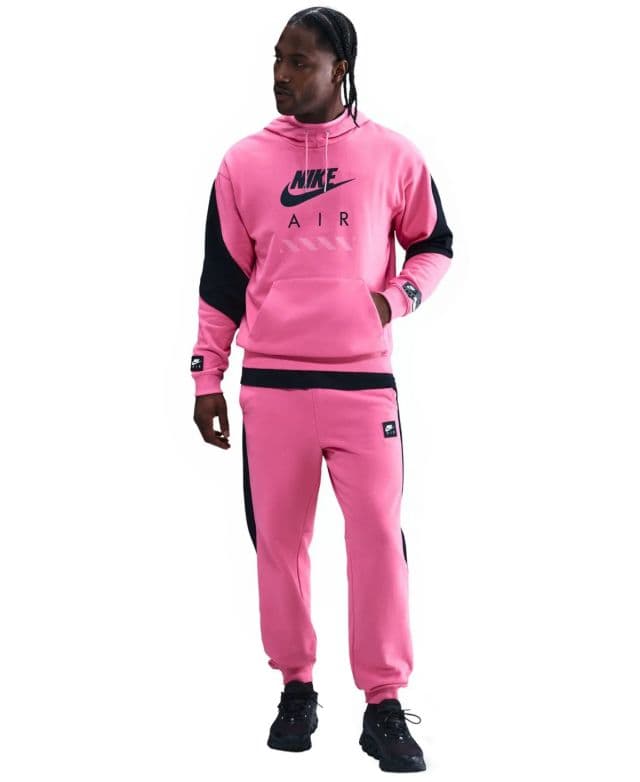 Nike Erkek Air Fleece Geniş Kesim Logo Baskılı Kapüşonlu Sweatshirt - Pinksicle/Black/Black S