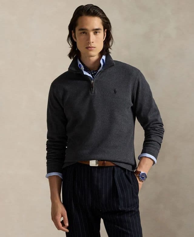Polo Ralph Lauren Erkek Estate-Rib Cotton Yarım Fermuarlı Kazak - Herringbone S