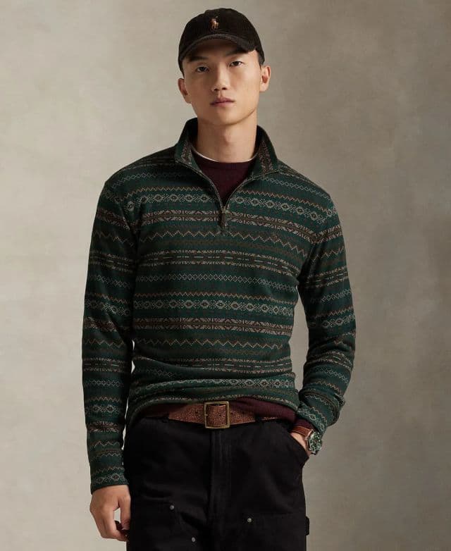 Polo Ralph Lauren Erkek Estate-Rib Cotton Yarım Fermuarlı Kazak - Glenboyle Fair Isle S