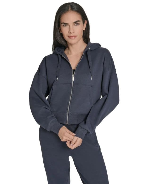 Calvin Klein Kadın Fermuarlı Uzun Kollu Kapüşonlu Sweatshirt - Inkwell S