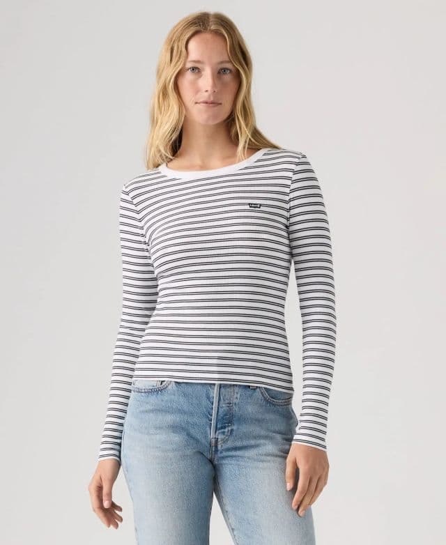 Levi's Kadın Hayes Clara Şerit Uzun Kollu Üst - Kayleen Stripe Bright White Anthracite Night XL