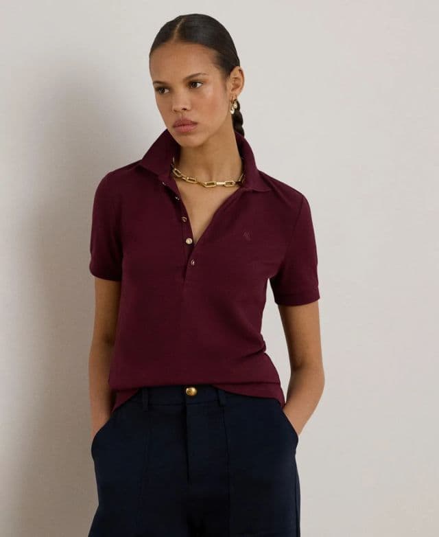 Lauren Ralph Lauren Kadın Pike Polo Tişört - Dark Garnet M