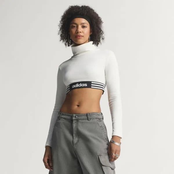 Adidas Kadın Winterized LS Crop Tişört - Off White L