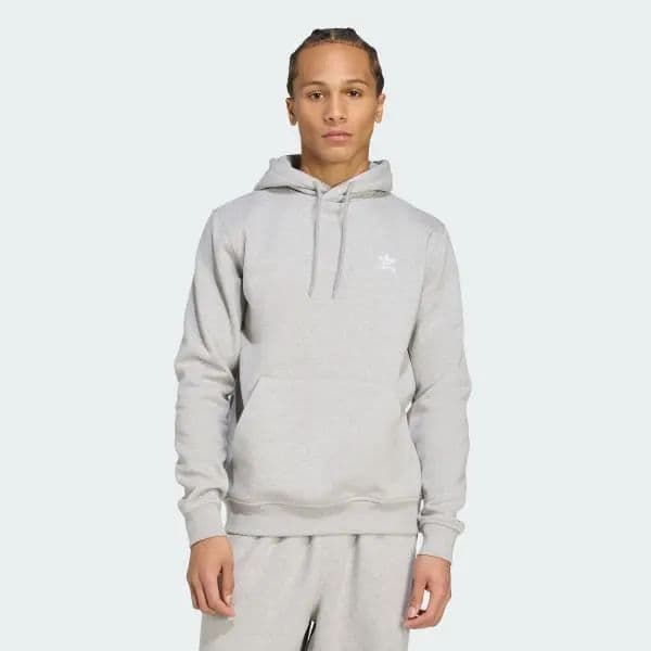 Adidas Erkek Trefoil Essentials Kapüşonlu Sweatshirt - Medium Grey Heather / White M