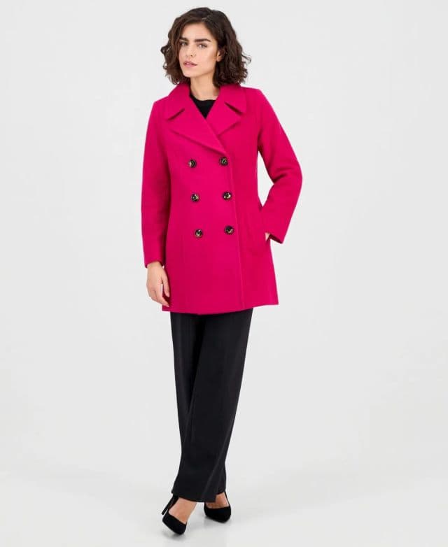 Anne Klein Kadın Kruvaze Palto - Pembe XL