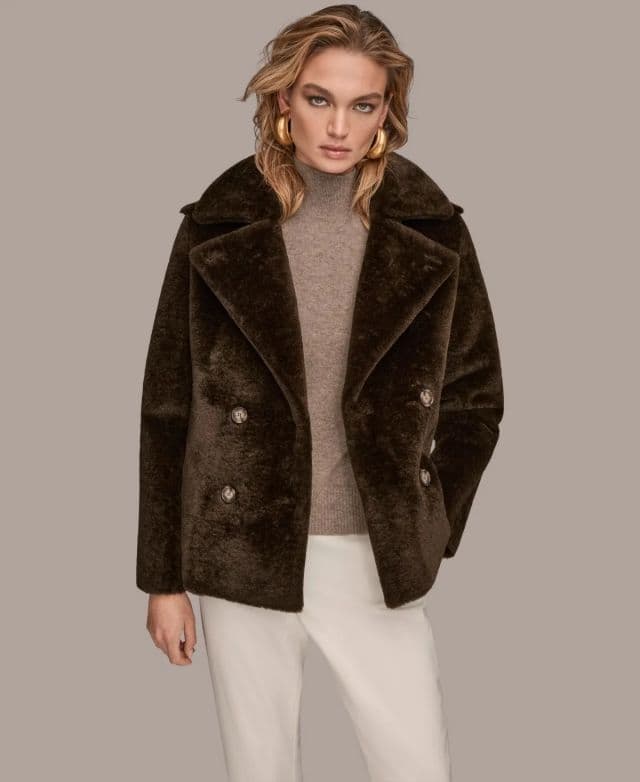 Donna Karan New York Kadın Kruvaze Kaban - Koyu Kahverengi S