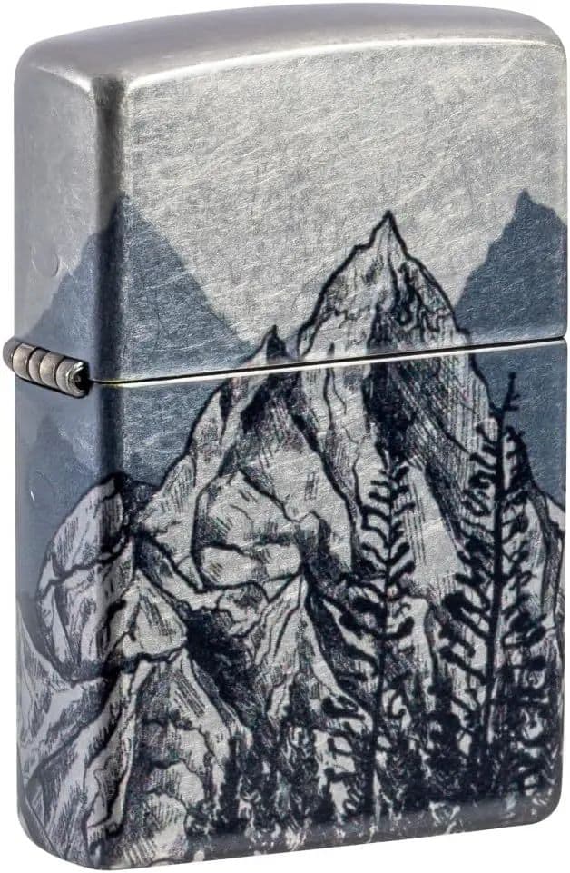 Zippo Parlatılmış Krom Cep Çakmağı - Chrome Mountain Sketch