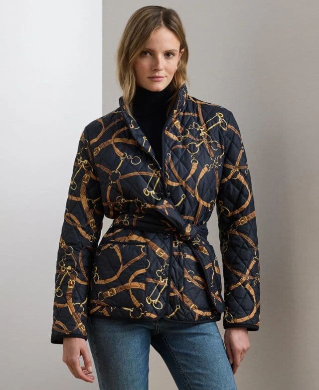 Lauren Ralph Lauren Kadın Kemerli Kapitone Mont - Lacivert XS