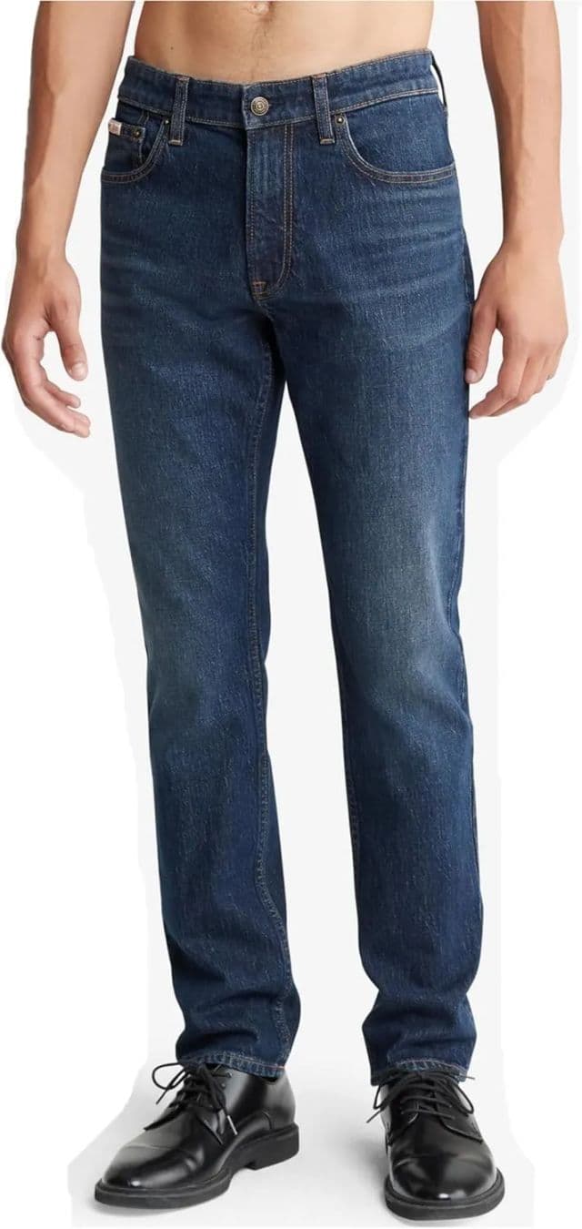 Calvin Klein Erkek İnce Yüksek Streç Kot - 33W x 32L Mavi Black Stone