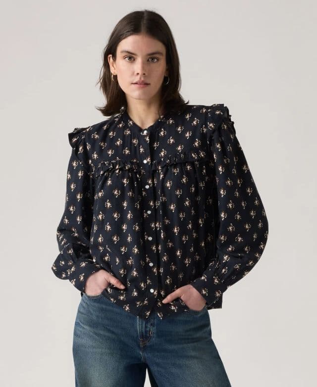 Levi's Kadın Gianna Uzun Kollu Fırfırlı Bluz - Lacivert Çiçekli XS