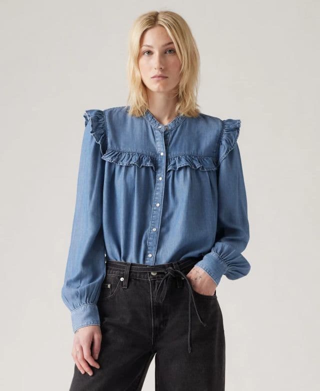 Levi's Kadın Gianna Uzun Kollu Fırfırlı Bluz - Mavi S