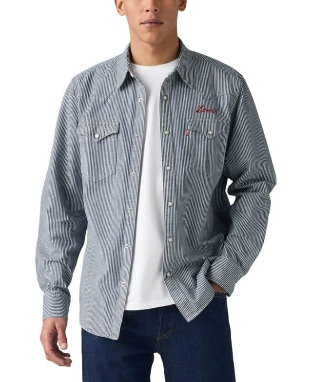 Levi's® Erkek Klasik Standart Kesim Western Gömlek - Çizgili Gri 2XL