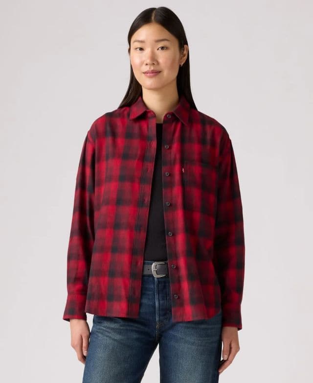 Levi's Kadın Henriette Flanel Uzun Kollu Gömlek - Kırmızı XL