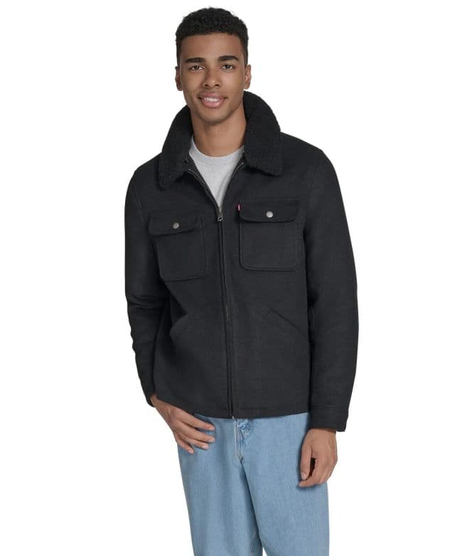Levi's Erkek Yün Karışımlı Depot Sherpa Yaka Ceket - Siyah XL