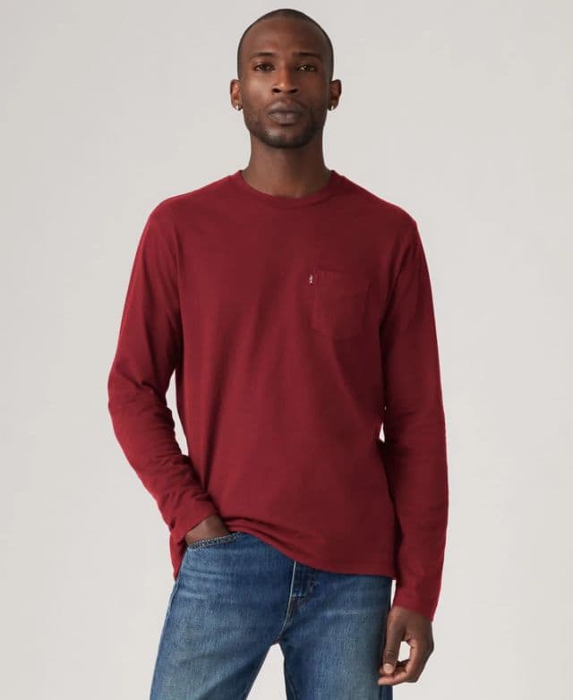 Levi's Erkek Uzun Kollu Yuvarlak Yaka Cepli Tişört - Bordo M