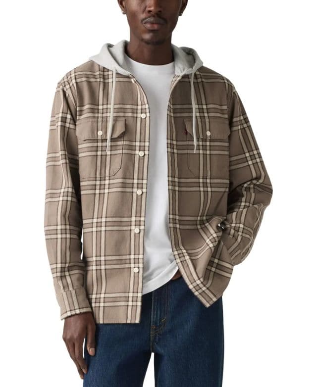 Levi's® Erkek Relaxed Fit Kapüşonlu Uzun Kollu Düğmeli Üst Gömlek - Bej L