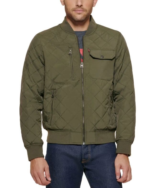 Levi's® Erkek Regular Fit Elmas Desenli Kapitone Bomber Ceket - Yeşil 2XL