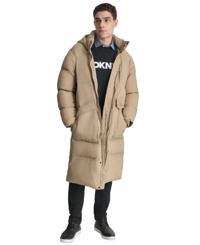 DKNY Erkek Kapitone Kapüşonlu Duffle Parka - Bej M
