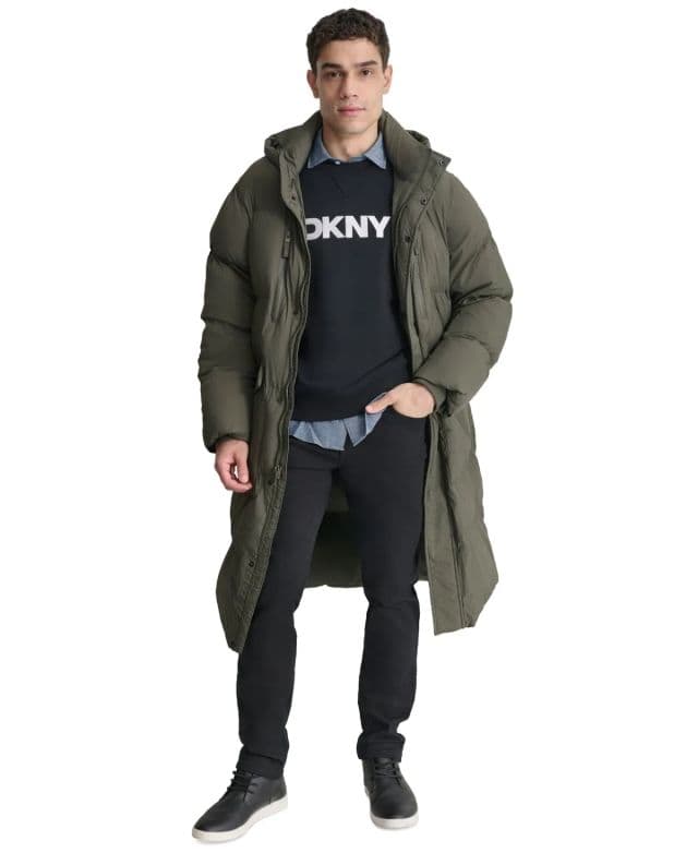 DKNY Erkek Kapitone Kapüşonlu Duffle Parka - Yeşil M