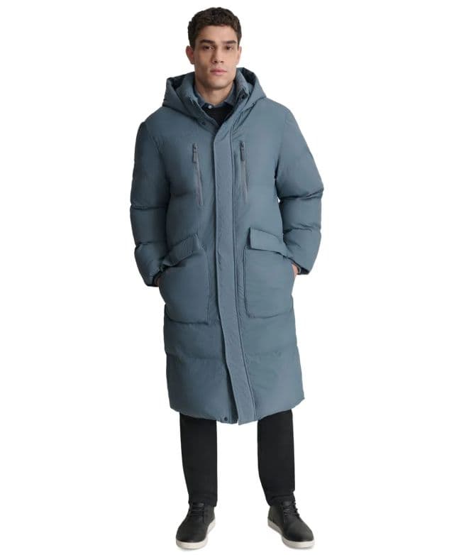 DKNY Erkek Kapitone Kapüşonlu Duffle Parka - Mavi M