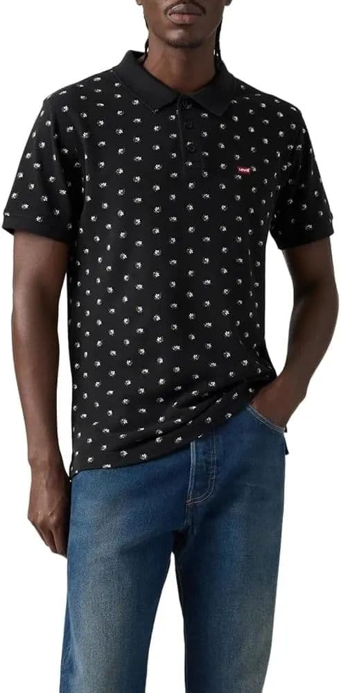 Levi's Housemark Erkek Polo Tişört - XL (New) Maron Ditsy Jet Black